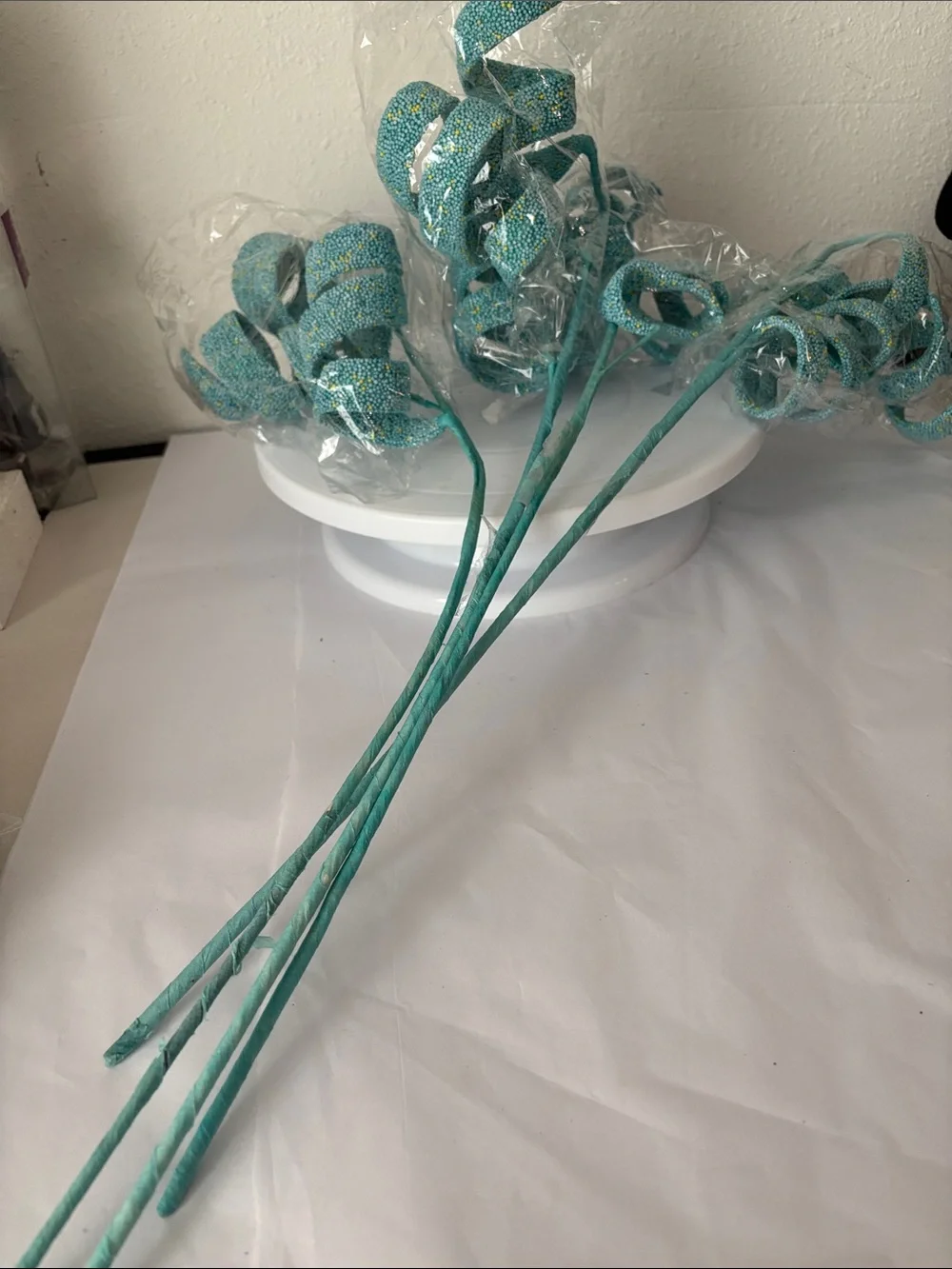 Teal Glitter Curl Stem Party Picks - Unbranded